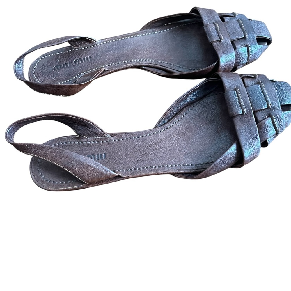 Miu Miu Women's  brown leather Leather Sandals, 37.5. (7)